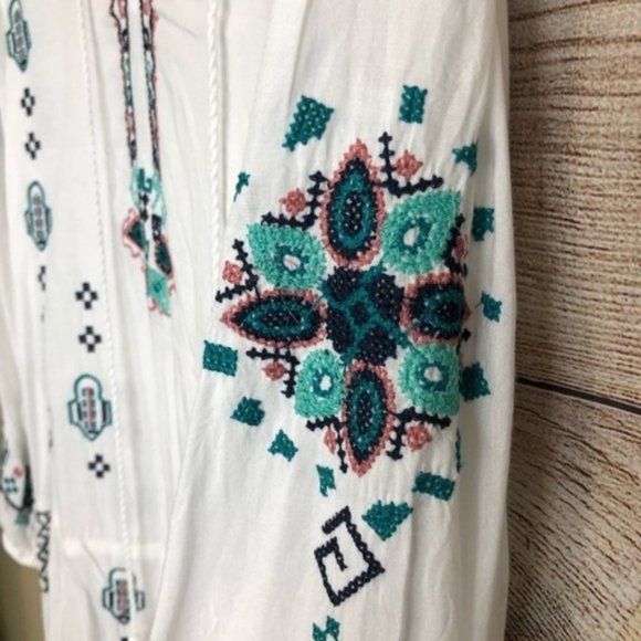 White Bohemian Embroidered Tunic Dress S - Picture 2 of 6